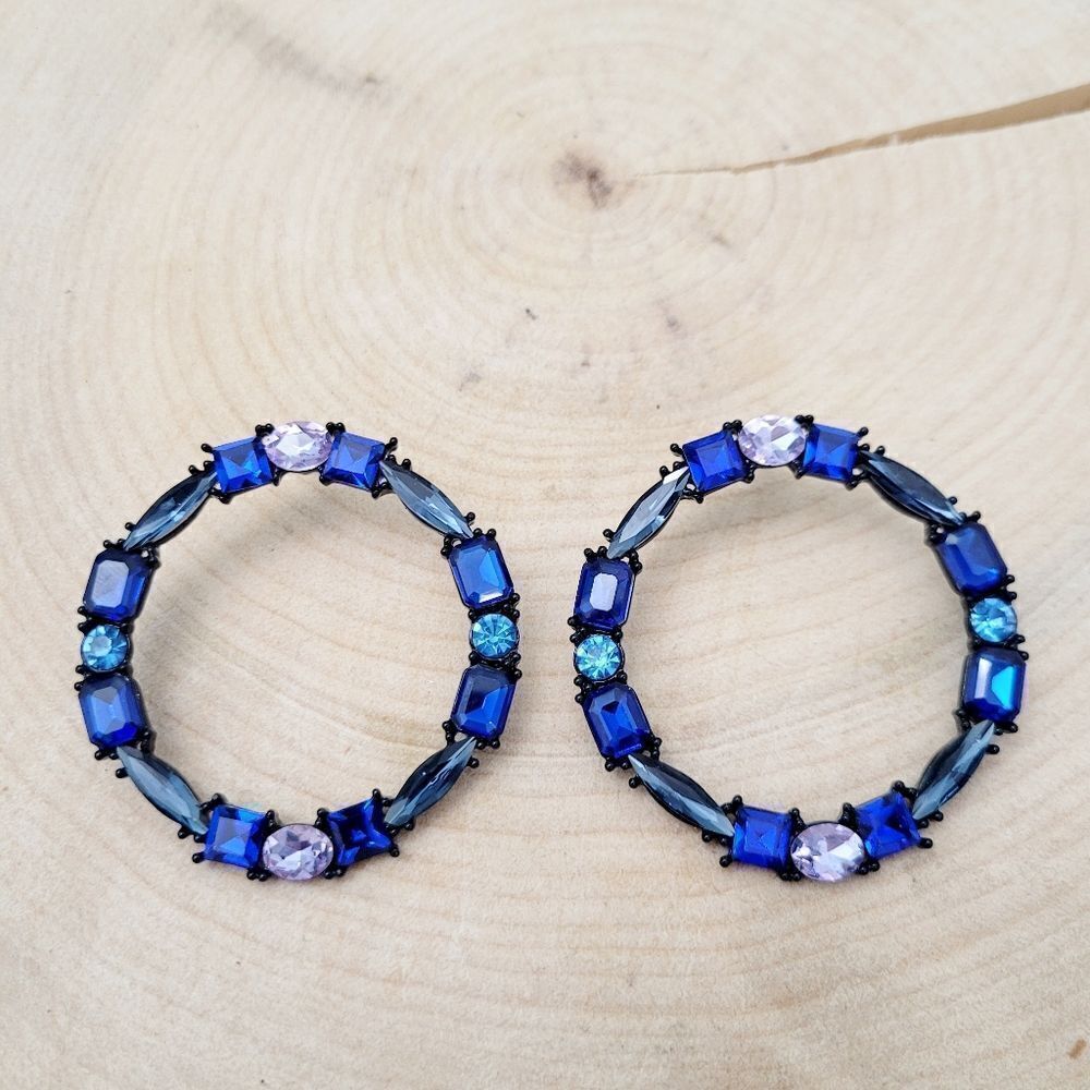 2/$20 Brand New Blue Rhinestone Hoop  Earrings